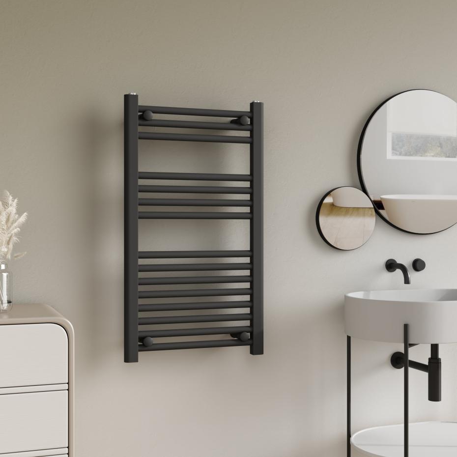 Manchester Matt Black Designer Towel Rail - 1000x450mm