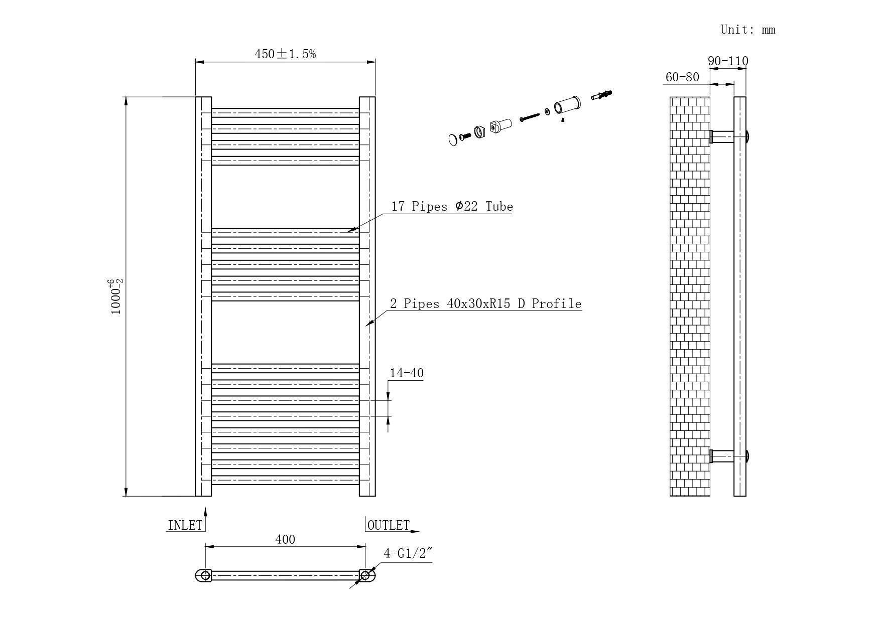 Manchester Brushed Antique Copper Designer Towel Rail - 1000x450mm Manchester Brushed Antique Copper Designer Towel Rail - 1000x450mm