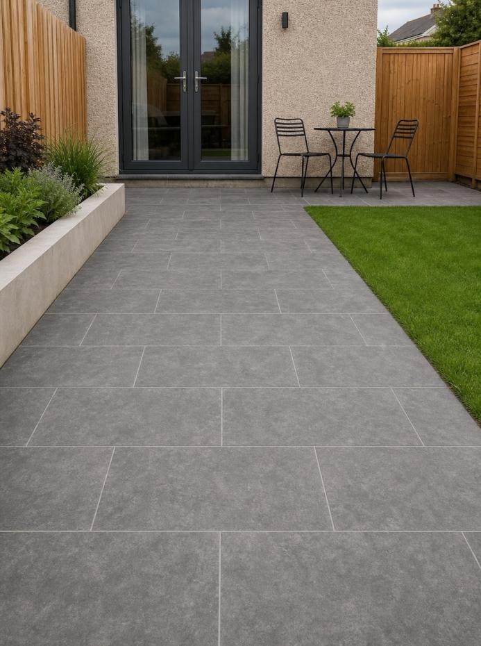Dijon Grey Chiselled Limestone Effect Porcelain Paving Slab - 900x600x20mm