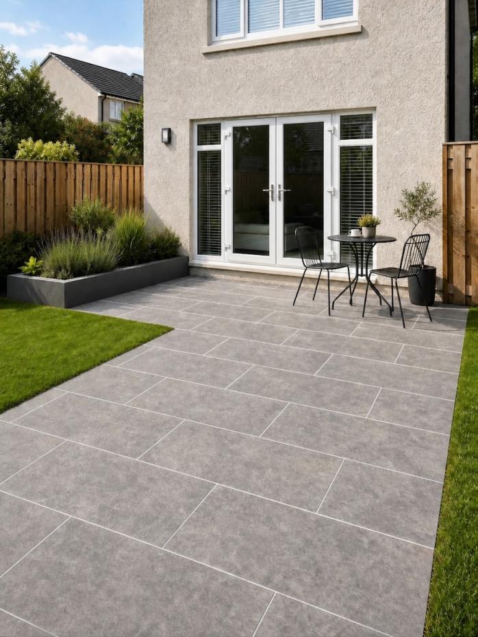 Dijon Grey Chiselled Limestone Effect Porcelain Paving Slab - 900x600x20mm