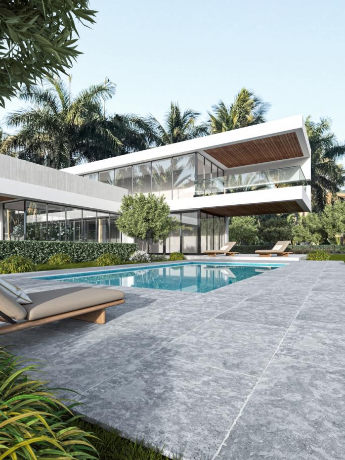 Dijon Grey Limestone Effect Chiselled Porcelain Paving Slabs - 900x600x20mm