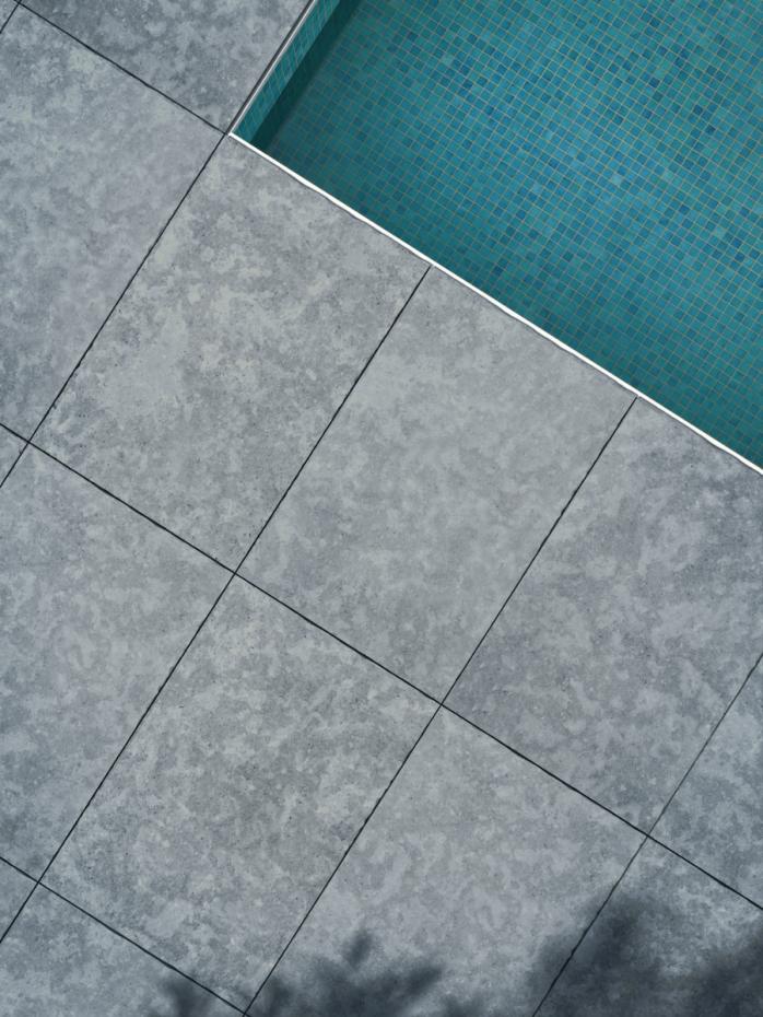 Dijon Grey Rendition Limestone Effect Chiselled Porcelain Paving Slabs - 900x600x20mm