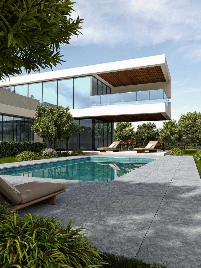 Dijon Grey Limestone Effect Chiselled Porcelain Paving Slabs - 900x600x20mm