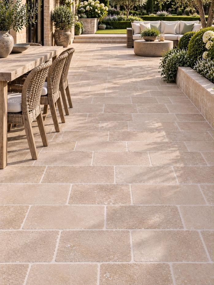 Dijon Honed and Tumbled Outdoor Paving Cobbles - 150xFree lengthx30mm