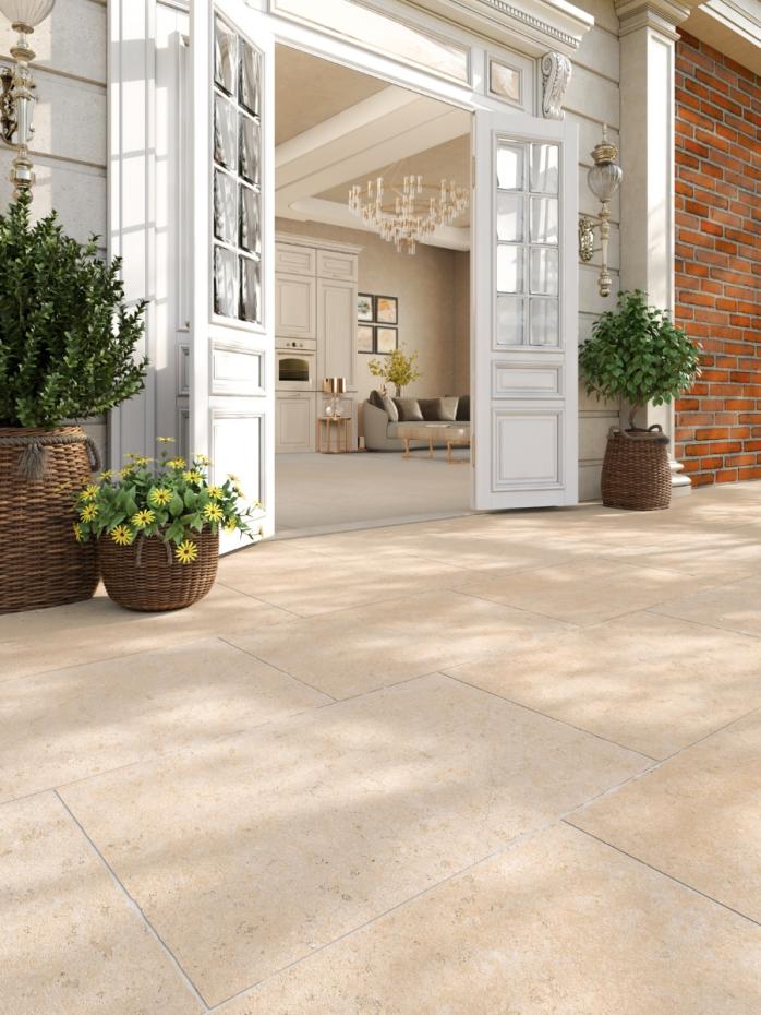 Dijon Ivory Limestone Chiselled Effect Porcelain Paving Slabs - 900x600x20mm