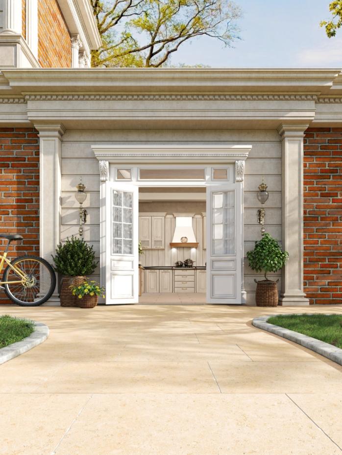 Dijon Ivory Limestone Chiselled Effect Porcelain Paving Slabs - 900x600x20mm