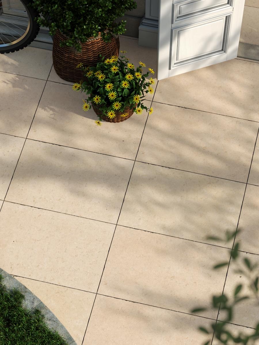 Dijon Ivory Rendition Limestone Effect Chiselled Porcelain Paving Slabs - 900x600x20mm