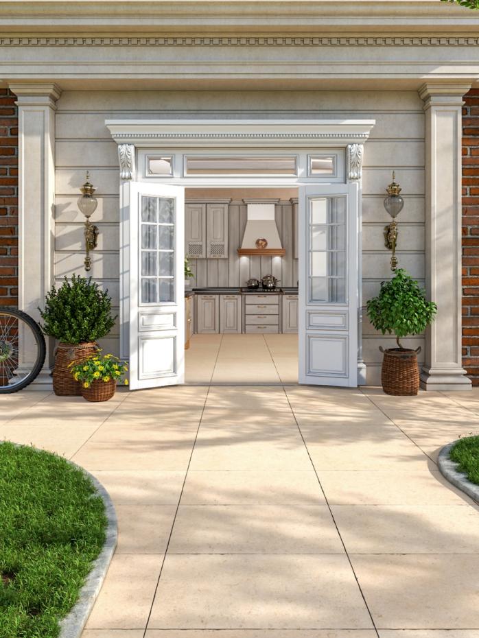 Dijon Ivory Limestone Effect Chiselled Porcelain Paving Slabs - 900x600x20mm