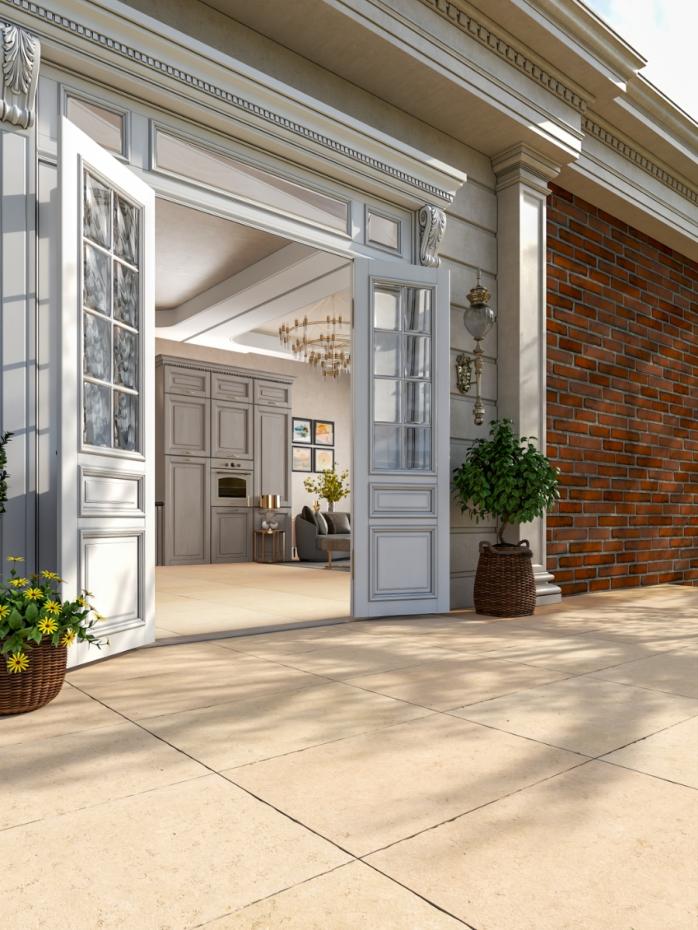 Dijon Ivory Limestone Effect Chiselled Porcelain Paving Slabs - 900x600x20mm