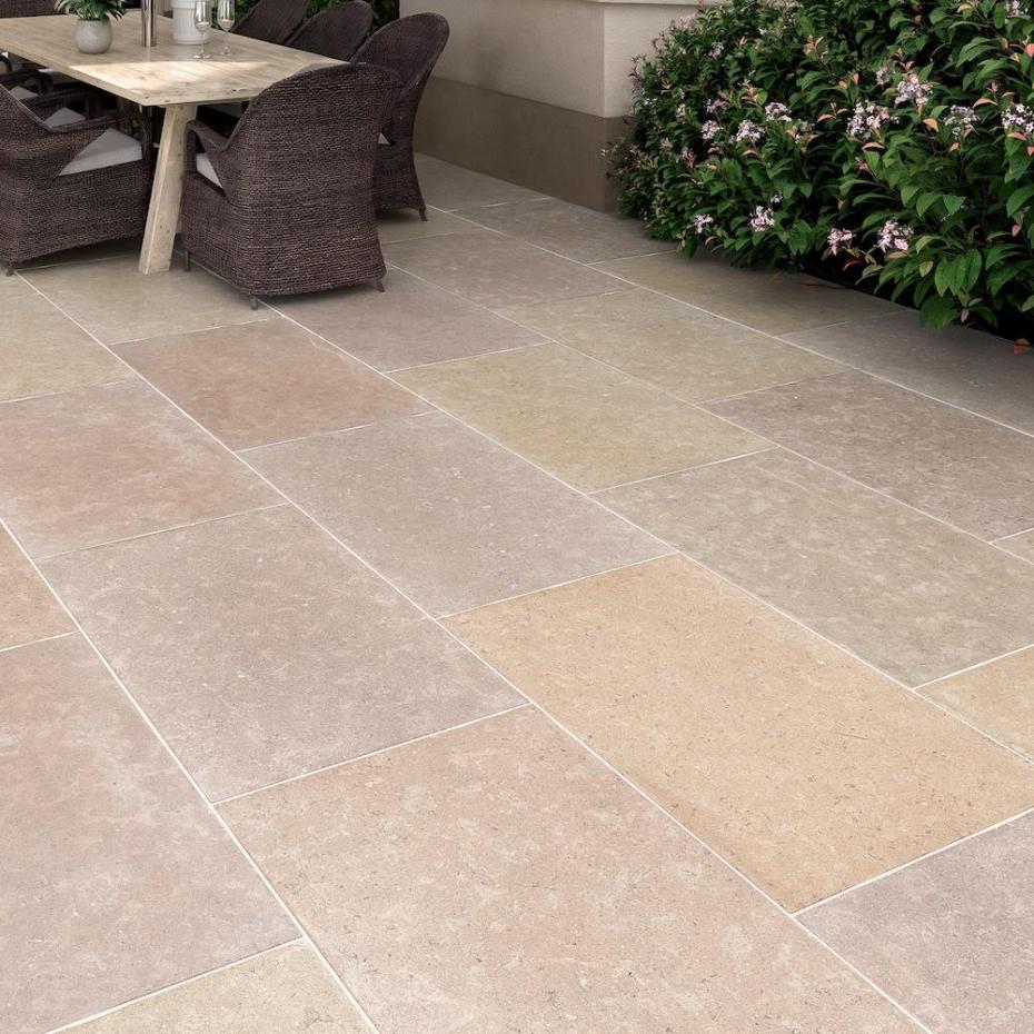 Dijon Brushed & Tumbled Limestone Paving Slabs - 900x600x20mm