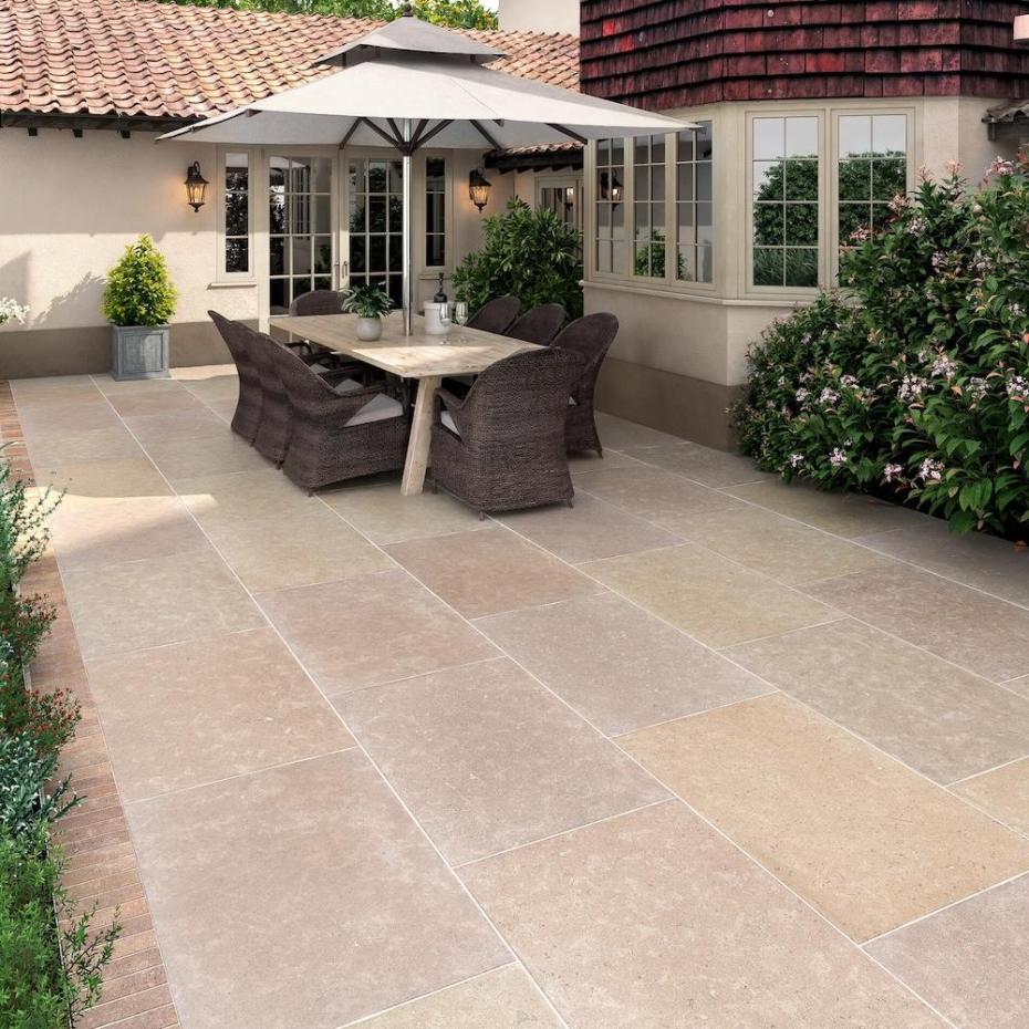 Dijon Brushed & Tumbled Limestone Paving Slabs - 900x600x20mm