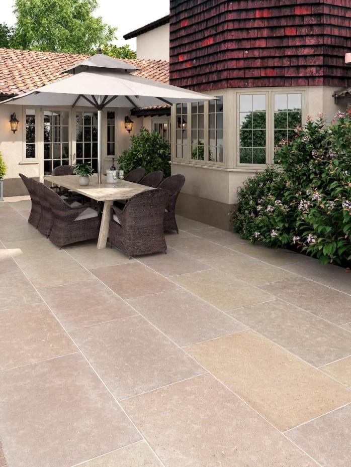 Dijon Brushed & Tumbled Limestone Paving Slabs - 900x600x20mm