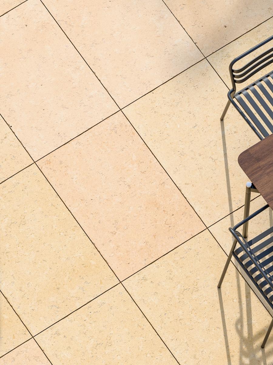 Dijon Rendition Limestone Effect Chiselled Porcelain Paving Slabs - 900x600x20mm