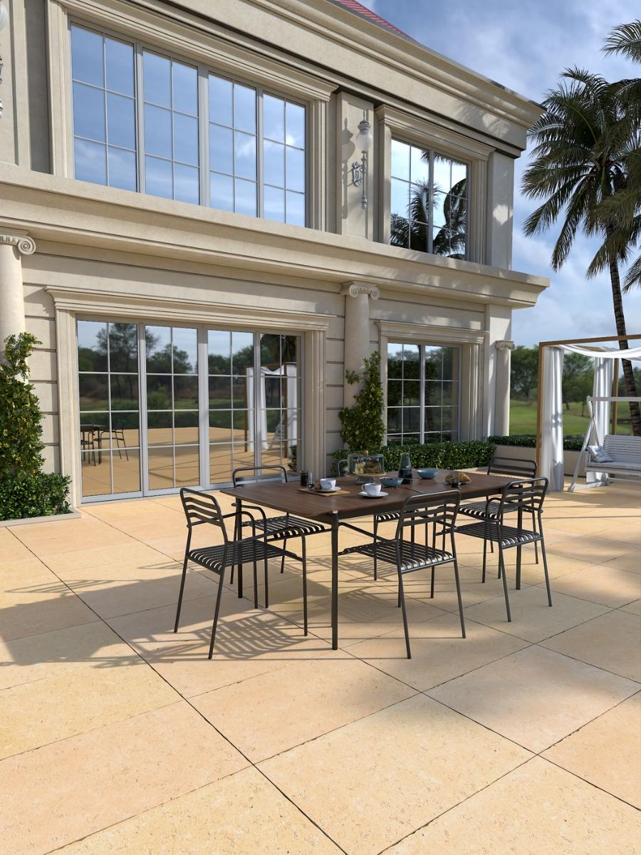 Dijon Rendition Limestone Effect Chiselled Porcelain Paving Slabs - 900x600x20mm