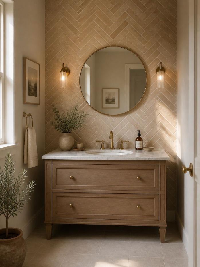 Dijon Tumbled Herringbone Tiles - 200x50x15mm