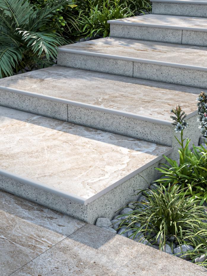 Dome Ash Porcelain Bullnose Tiles - 1200x400x20mm