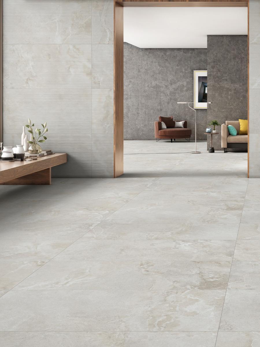 Dome Ash Ribbed Porcelain Tiles - 1200x600x9mm