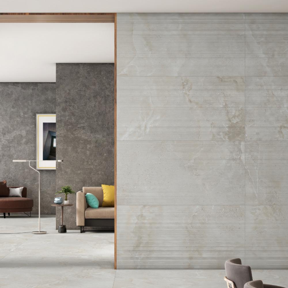 Dome Ash Ribbed Porcelain Tiles - 1200x600x9mm