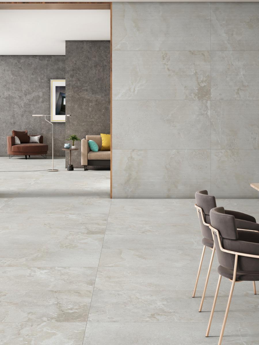 Dome Ash Ribbed Porcelain Tiles - 1200x600x9mm