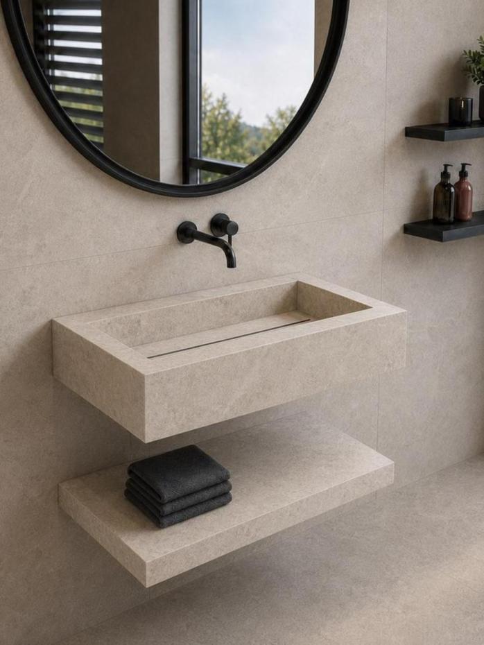 Dome Bone marble effect porcelain floating shelf 800mm