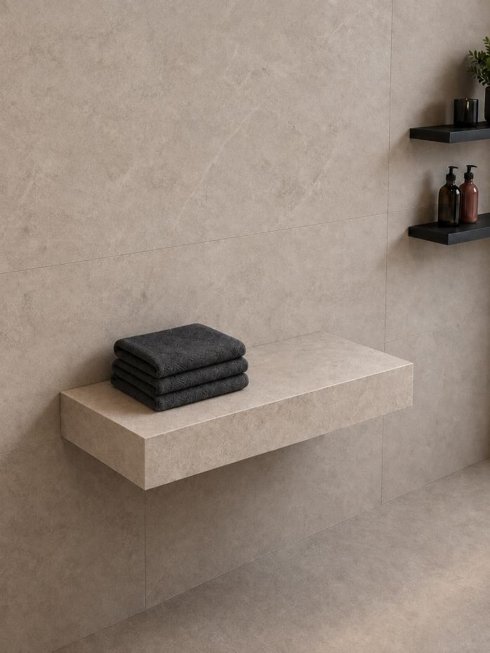 Dome Bone marble effect porcelain floating shelf 800mm
