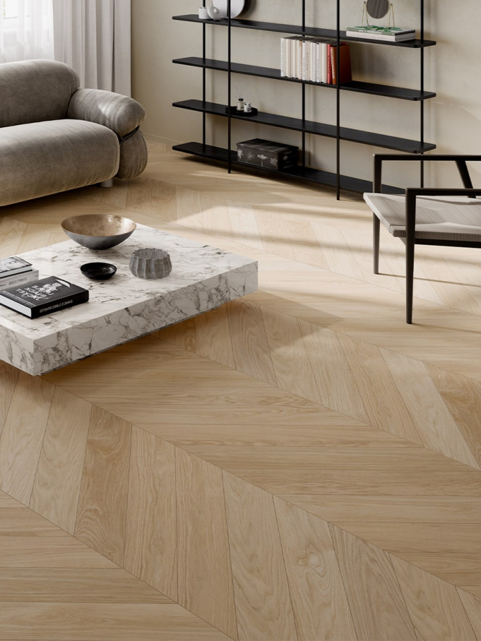 Dream Ecru Chevron Wood Effect Italian Porcelain Tile - 850x150mm