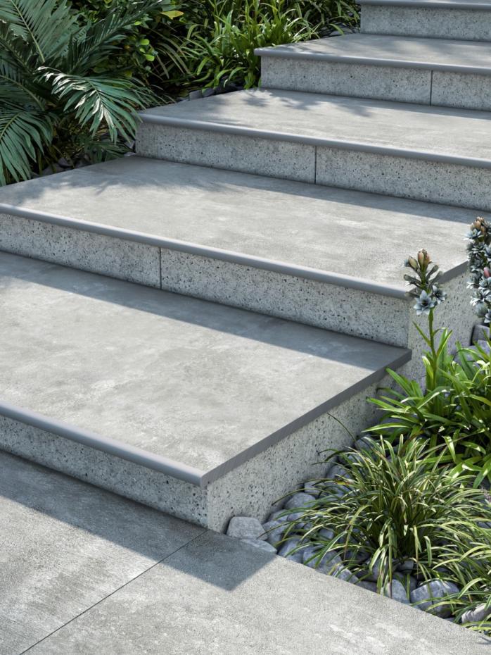Eclipse Silver Porcelain Bullnose Tiles - 1200x400x20mm