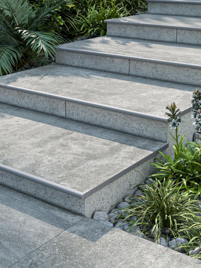 Eclipse Silver Porcelain Bullnose Tiles - 1200x400x20mm