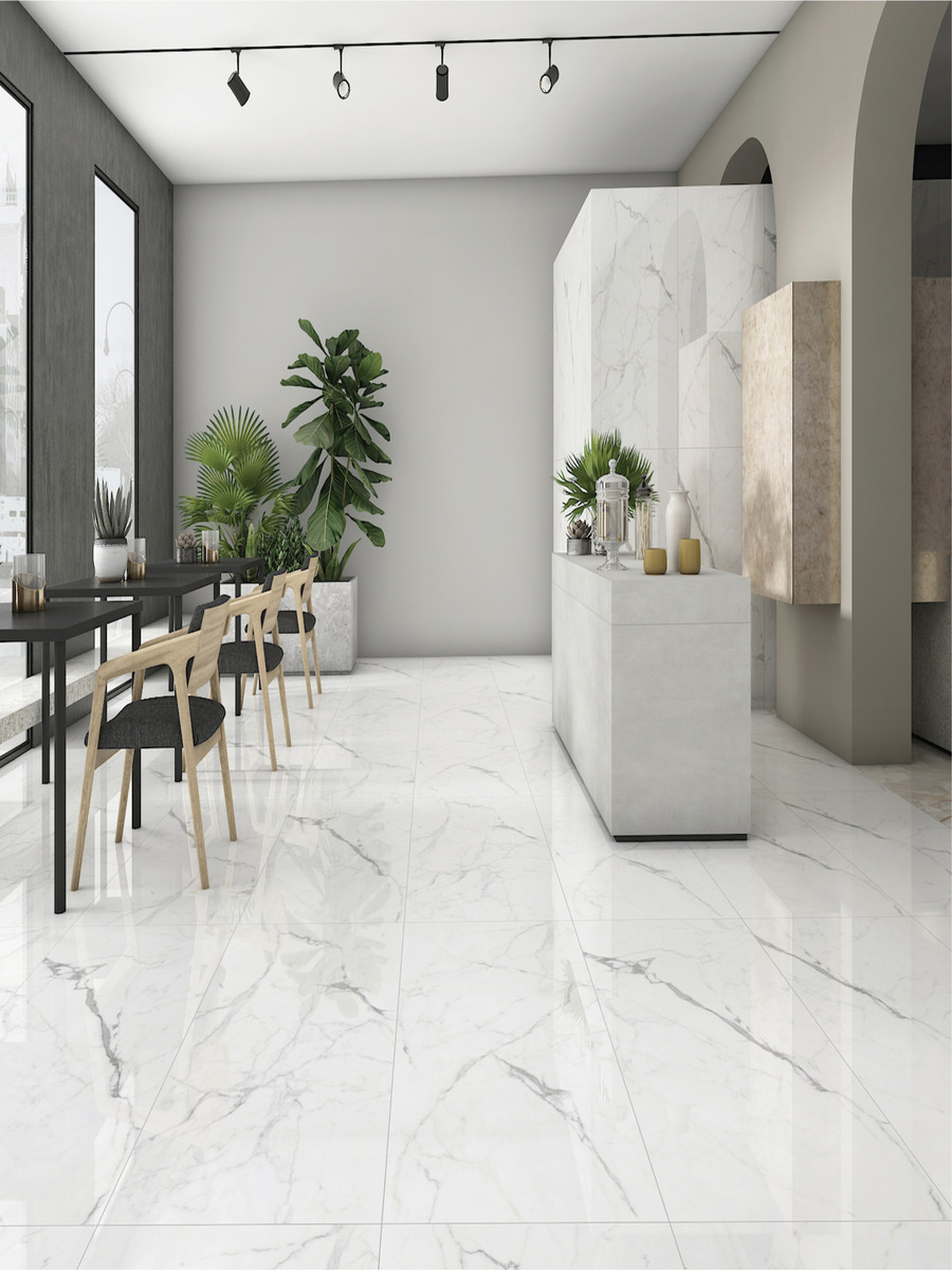 Elegant Statuario White Polished Porcelain Tile - 1200x600mm