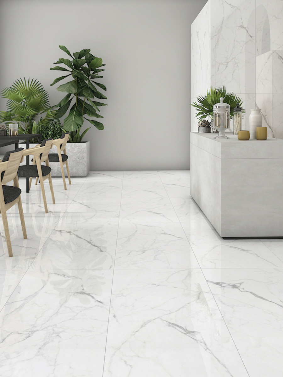 Elegant Statuario White Polished Porcelain Tile - 1200x600mm