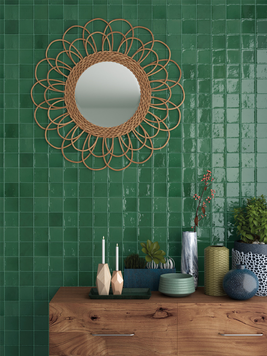 Equis Green Square Gloss Wall Tiles - 200x400mm