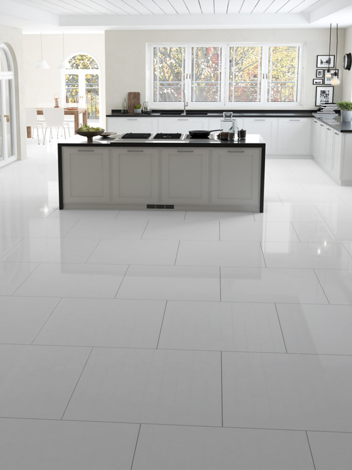 Gloss White Floor Tiles Wall, How Much Does It Cost To Tile A Kitchen Floor Uk