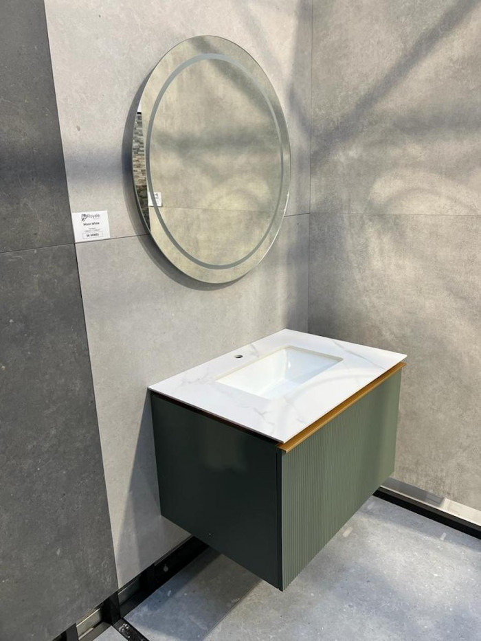 Florence Green Fluted Vanity With Dual Inner Drawer - 800mm