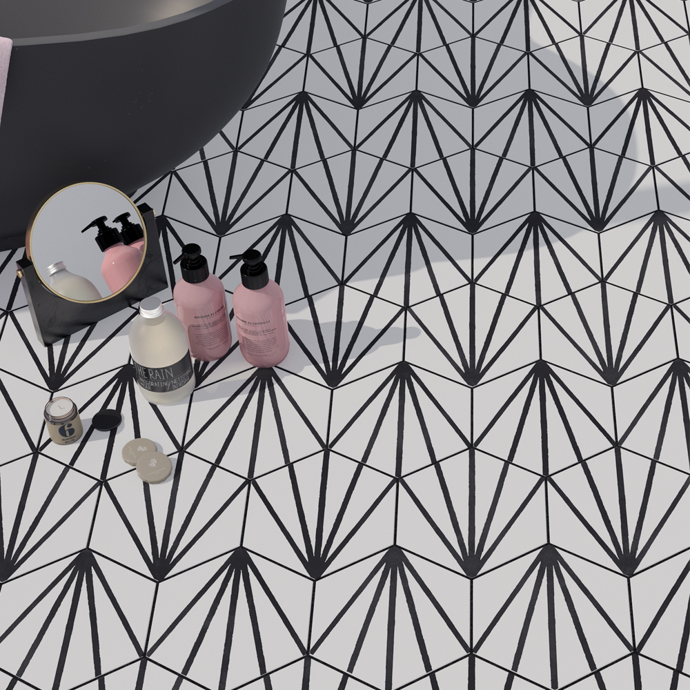 Mirage Blanco Nero Hexagon Wall & Floor Tiles - 198x228mm