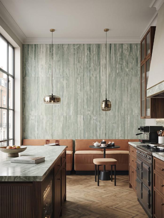 Fluted Travertino Forest Porcelain Tile - 1200x400x12mm