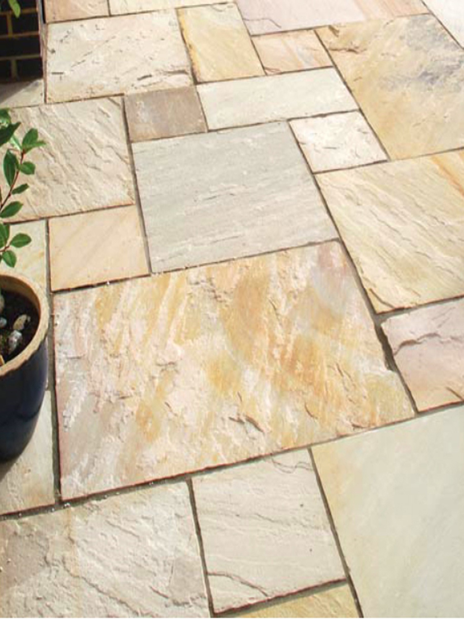 Fossil Mint Indian Sandstone Paving Slabs Mix Size Patio Pack