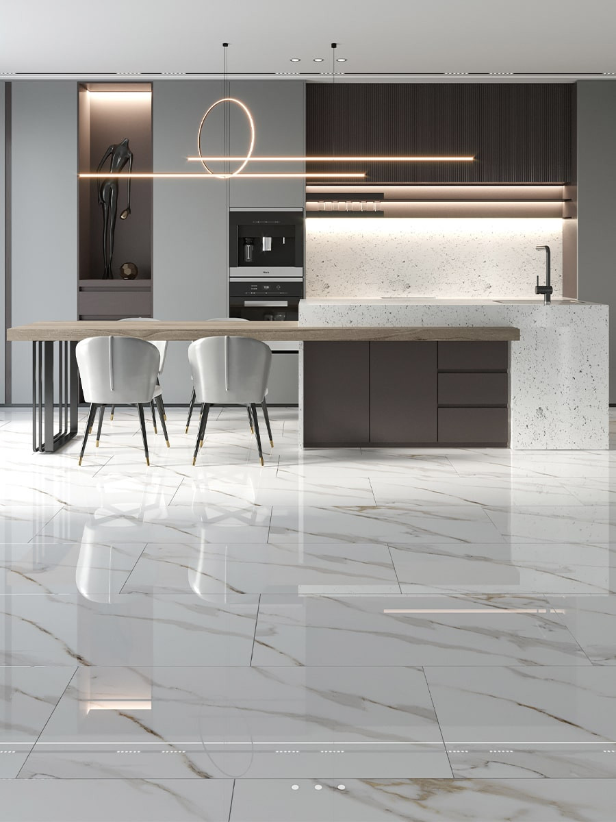 Gaios Marble Effect Polished Porcelain Tile - 1200x600mm