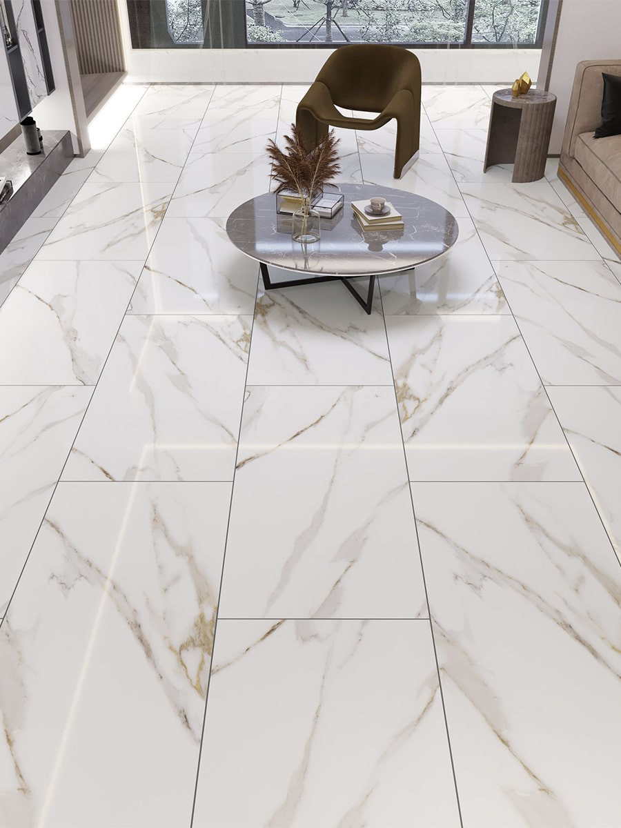 Gaios Marble Effect Polished Porcelain Tile - 1200x600mm