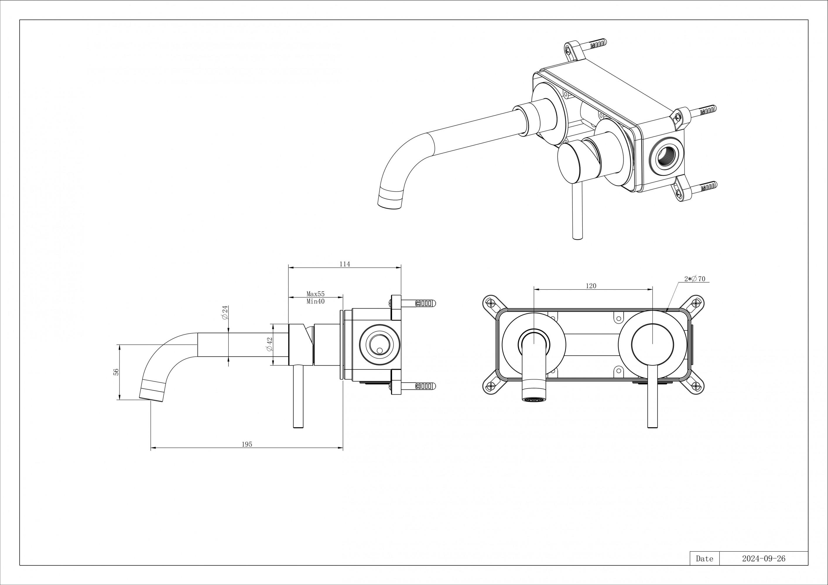 Garda Brush Gold Wall Mounted Basin Mixer Tap