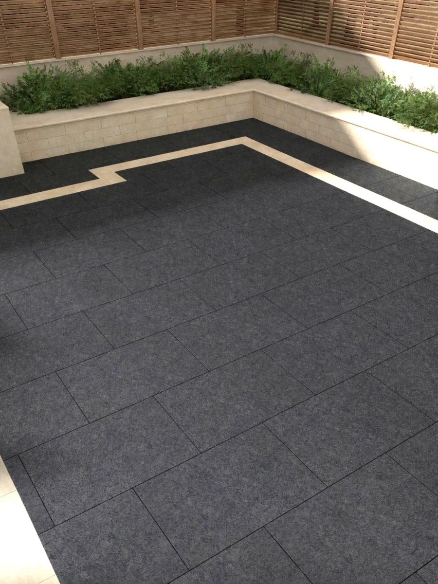 Raj Black Flamed Granite Paving Slabs - 900x600x20mm