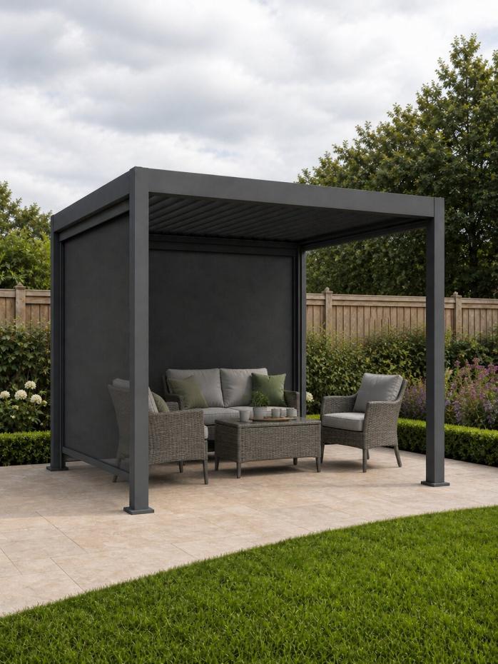 Shadow Nord Steel Pergola in Graphite Grey - 3m x 3m Free Standing