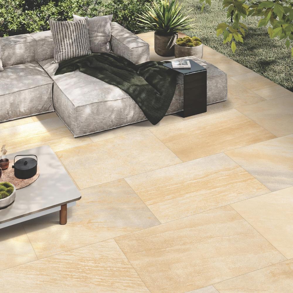 Grafiti Beige Outdoor Porcelain Paving Slabs - 900x600x20mm