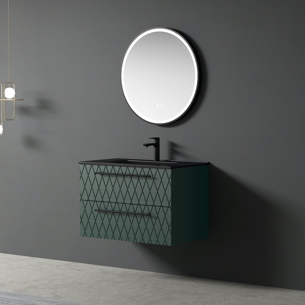 Naples Green Vanity With Matt Black Basin with FREE Aluminium Frame LED Mirror - 800mm