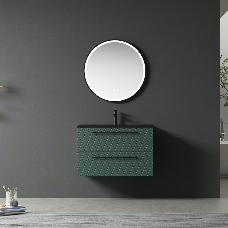 Naples Green Vanity With Matt Black Basin with FREE Aluminium Frame LED Mirror - 800mm