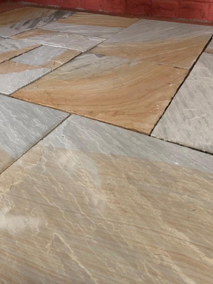 York Grey Indian Sandstone Paving Slabs Mix Size Patio Pack