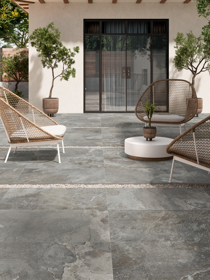 Multi Grey Slate Porcelain Tiles - 600x600x16mm