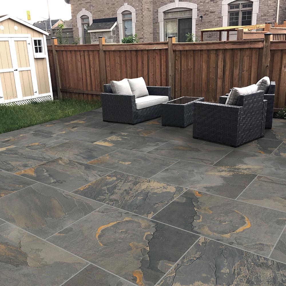 Grey Slate Outdoor Porcelain Tiles - 600x900