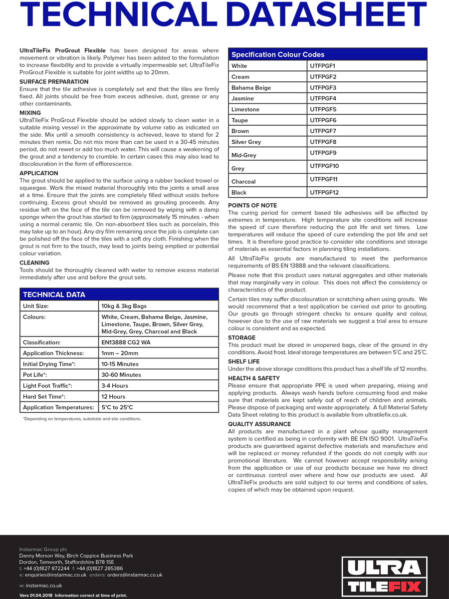Ultra Tile Fix ProGrout Flexible Wall & Floor Grout - 3kg