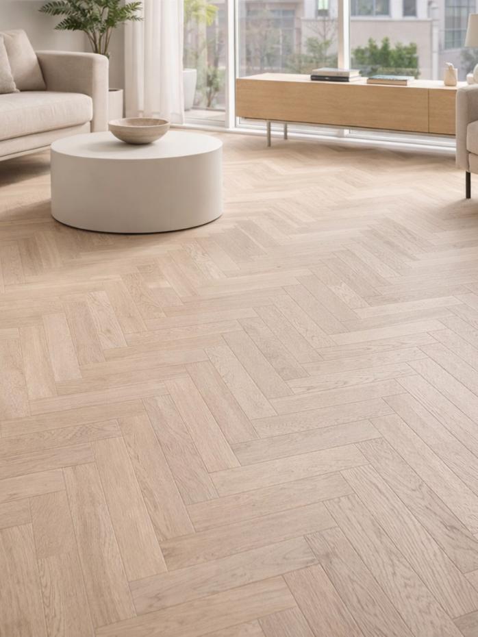 Highland Light Oak Herringbone Luxury Click Vinyl Flooring Tiles - 640x128x6mm