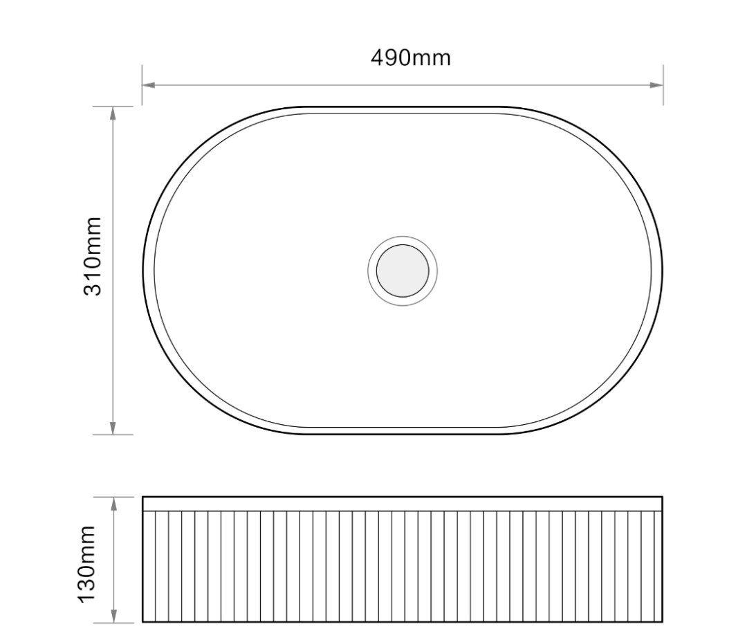 Matt White Fluted Oval Ceramic Basin - 490x310x130mm